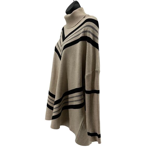 Autumn Skye Sweater M Tan Black Pullover Turtleneck Batwing Long Sleeve Oversize - Picture 3 of 7
